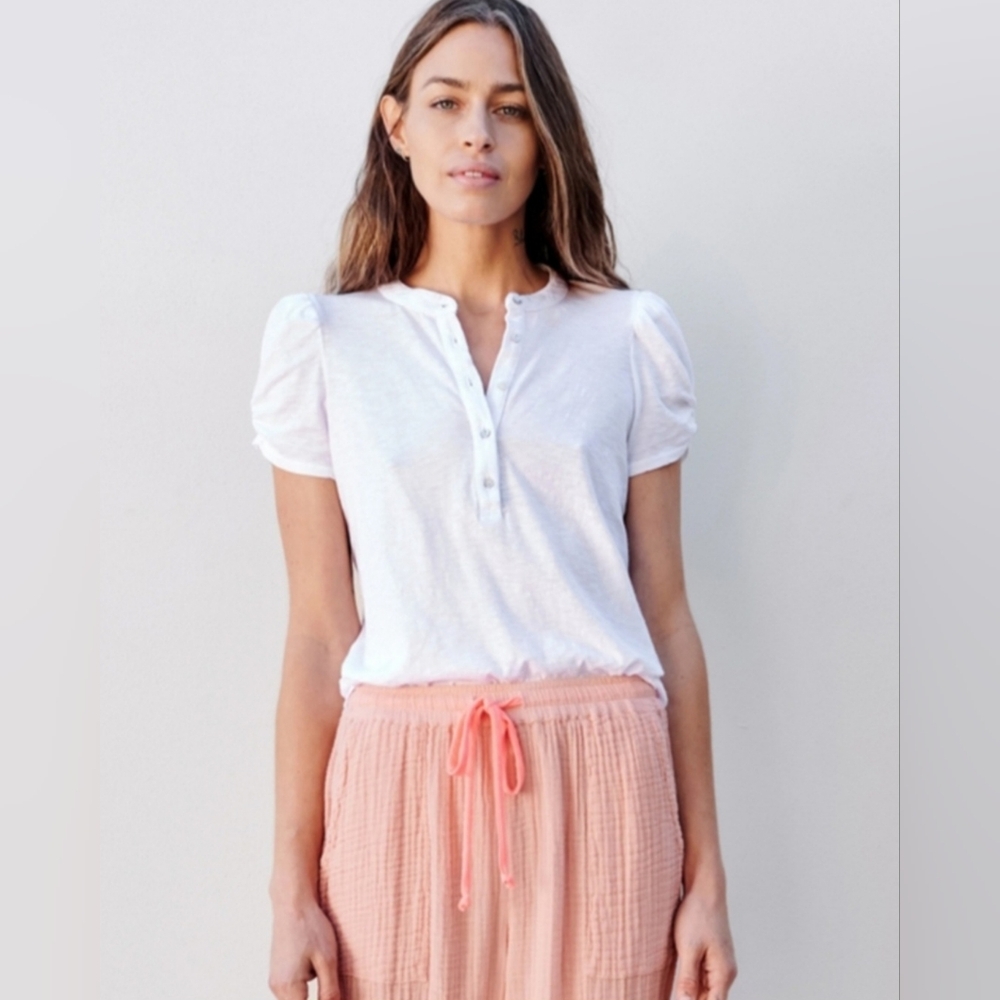 Sundry By "Anthropologie" Puff Sleeve & Ruffled Neckline- LIGHT BROWN! - Picture 5 of 7